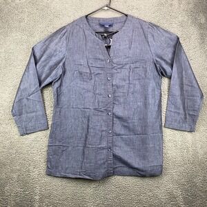 Venezia Womens Button Down Top Size 14/16 Blue Linen Blend 3/4 Sleeve Shirt